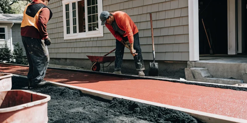Professional crew builds a new driveway with pavers in Long Island.